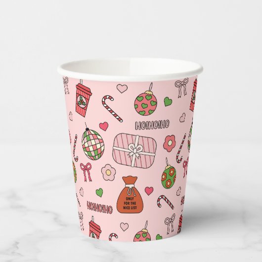 Niedliche Retro-Retro-Weihnachtsrosa Pappbecher (Links)