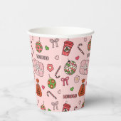 Niedliche Retro-Retro-Weihnachtsrosa Pappbecher (Rechts)