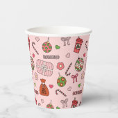 Niedliche Retro-Retro-Weihnachtsrosa Pappbecher (Vorderseite)