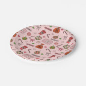 Niedliche Retro-Retro-Weihnachtsrosa Pappteller (Schrägansicht)