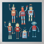 Niedliche Retro-Roboter im Stil der 50er Jahre Poster (Vorne)