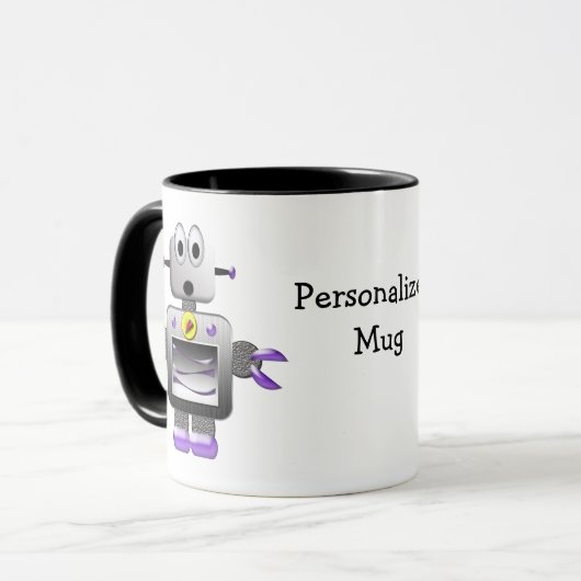 Niedliche Retro Roboter-personalisierte Tasse (Vorderseite Links)
