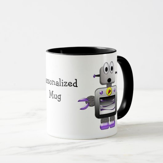 Niedliche Retro Roboter-personalisierte Tasse (VorderseiteRechts)