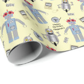 Niedliche Retro-Roboter und Computer-benutzerdefin Geschenkpapier (Rolleneckpunkt)