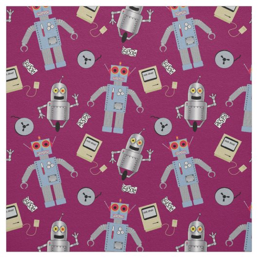 Niedliche Retro-Roboter und -Computer Stoff (Muster)