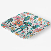 Niedliche Retro-Roboter und rosa Blume Pappteller (Gewinkelt)