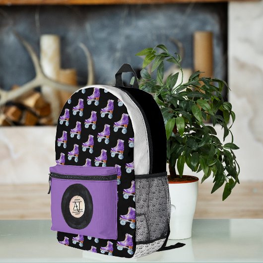 Niedliche Retro-Roller-Skaten-Musik | Monogramm Bedruckter Rucksack