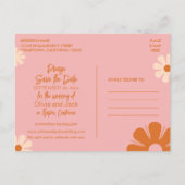 Niedliche Retro-Rosa und Orange Save the Date Postkarte (Rückseite)