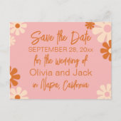 Niedliche Retro-Rosa und Orange Save the Date Postkarte (Vorderseite)