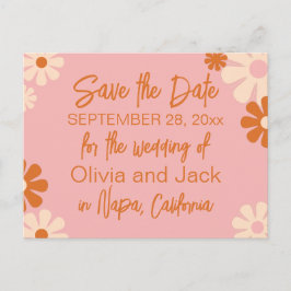 Niedliche Retro-Rosa und Orange Save the Date Postkarte