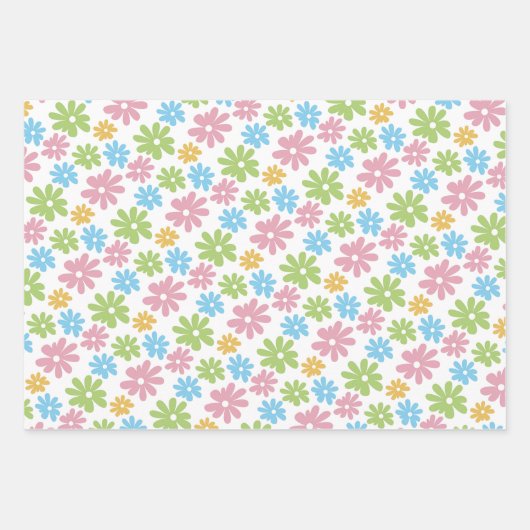 Niedliche Retro Spring Blume Art Pattern Geschenkpapier Set (Vorderseite)