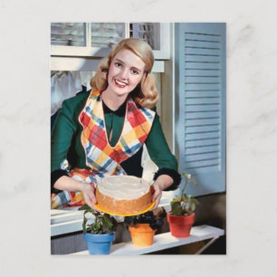 Niedliche Retro-Vintage Backdame Feiertagspostkarte