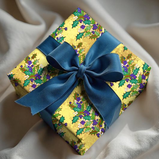 Niedliche Retro-Vintage Blätter Feiertage gelb Geschenkpapier