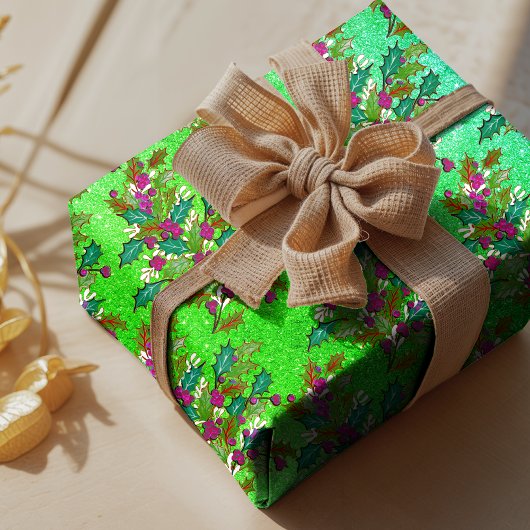 Niedliche Retro-Vintage Blätter Feiertage grün pin Geschenkpapier