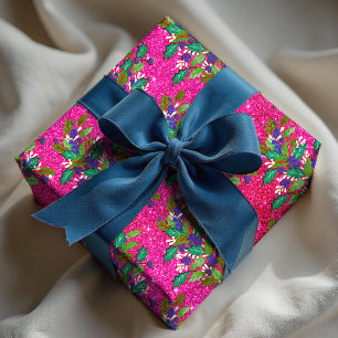 Niedliche Retro-Vintage Blätter Feiertage heiß ros Geschenkpapier