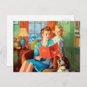 Niedliche Retro Vintage Dame liest Postkarte (Vorne/Hinten)