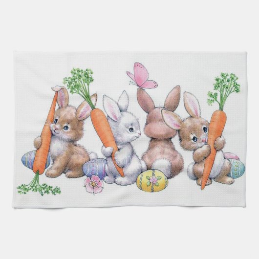 Niedliche Retro-Vintage Esaterbunnien Geschirrtuch (Horizontal)