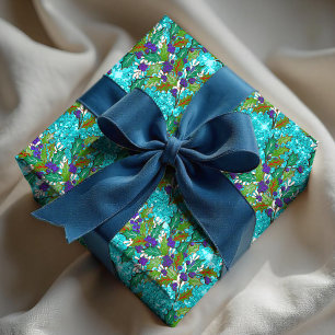 Niedliche Retro Vintage grüne Blätter Aqua Geschenkpapier