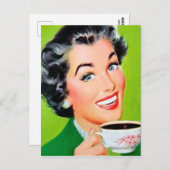 niedliche Retro-Vintage Kaffeefrau Postkarte (Vorne/Hinten)