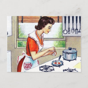 Niedliche Retro-Vintage Kochdame Feiertagspostkarte