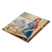 niedliche Retro-Vintage Kochfrau Fliese (Seite)