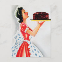 Niedliche Retro Vintage Kuchen Lady Postcard für j