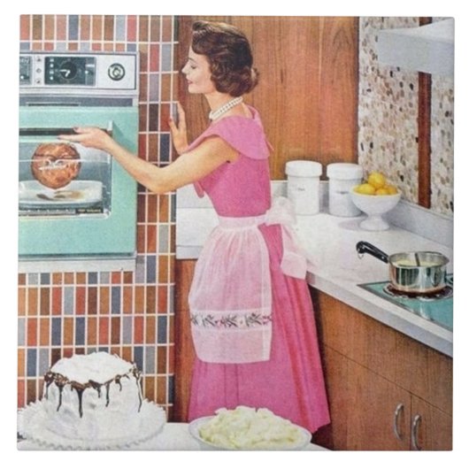 niedliche Retro-Vintage Küchenchefin Fliese (Vorderseite)