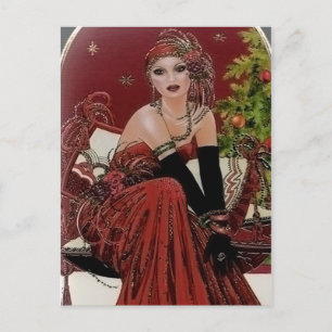 Niedliche Retro Vintage Kunst Deko Lady Feiertagspostkarte