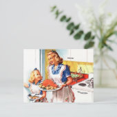 niedliche Retro Vintage Mama Tochter Küche Postkarte (Stehend Vorderseite)