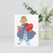 Niedliche Retro-Vintage Modefrau Valentine Postkarte (Stehend Vorderseite)