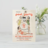 Niedliche Retro-Vintage Pool-Party Einladung (Stehend Vorderseite)