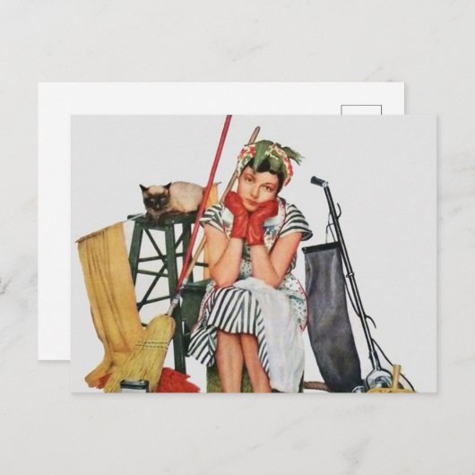 niedliche Retro-Vintage Reinigungsfrau Postkarte (Vorne/Hinten)