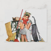 niedliche Retro-Vintage Reinigungsfrau Postkarte (Vorderseite)