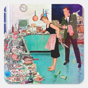 Niedliche Retro-Vintage Reinigungsfrau Quadratischer Aufkleber