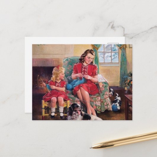 niedliche Retro-Vintage Strickliebhaber Postkarte (Vorderseite/Rückseite Beispiel)