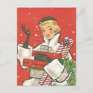 Niedliche Retro-Vintage Weihnachts-Weihnachtsläden Feiertagspostkarte