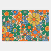 Niedliche Retro Vintage Whimsikäre Blume & Streife Geschenkpapier Set (Vorderseite 3)