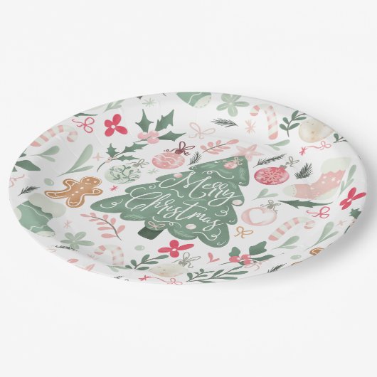 Niedliche Retro Weihnachtsgeschenke Illustration M Pappteller (Schrägansicht)