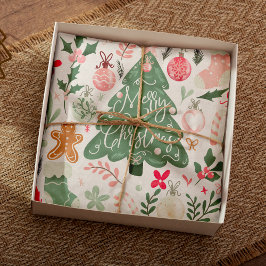 Niedliche Retro Weihnachtsgeschenke Illustration M Seidenpapier