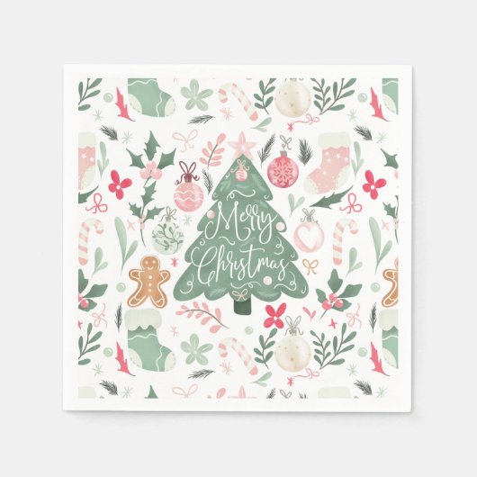 Niedliche Retro Weihnachtsgeschenke Illustration M Serviette (Vorderseite)