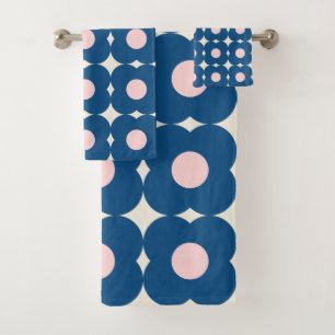 Niedliche retrogeometrische Blume Muster Blau und  Badhandtuch Set