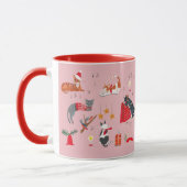 Niedliche Retrokat Rosa Weihnachtsmuster Tasse (Links)