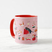 Niedliche Retrokat Rosa Weihnachtsmuster Tasse (Vorderseite Links)