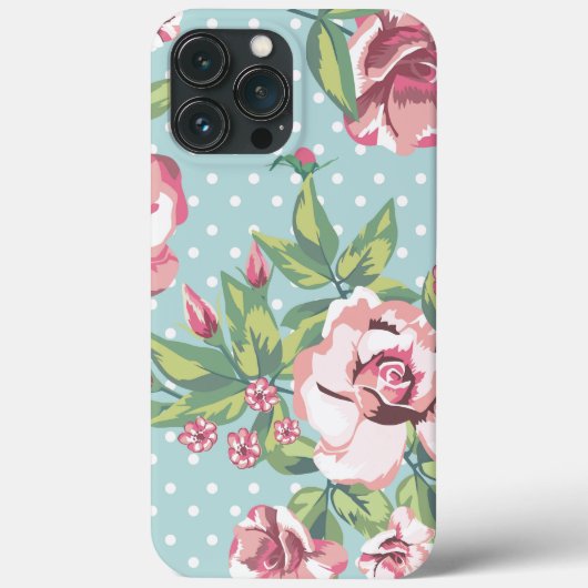 Niedliche Retropolka Punkte Blumenmuster Rose l Bl Case-Mate iPhone Hülle (Rückseite)