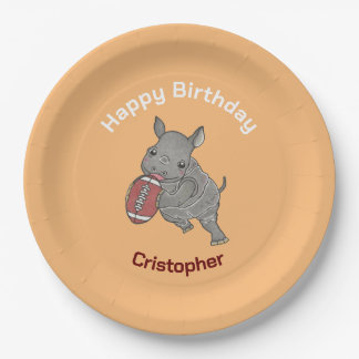 Niedliche Rhino American Football Birthday Paper T Pappteller