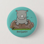 Niedliche Rhino-Cartoon-Abbildung Button (Vorderseite)