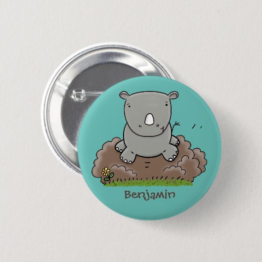 Niedliche Rhino-Cartoon-Abbildung Button (Vorne & Hinten)