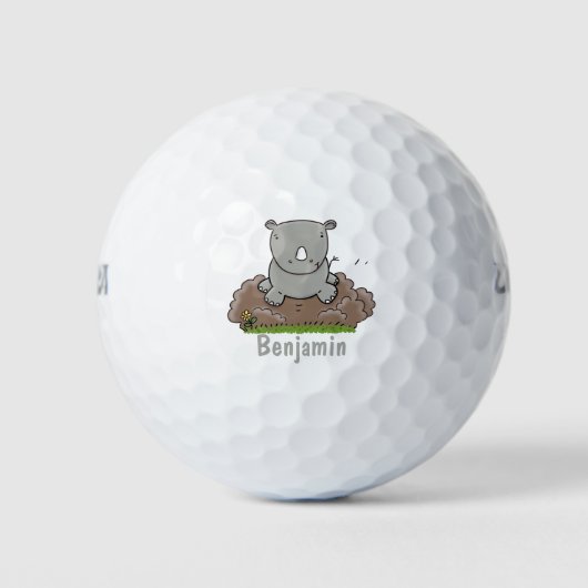 Niedliche Rhino-Cartoon-Abbildung Golfball (Vorderseite)