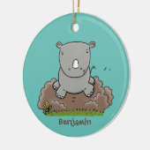 Niedliche Rhino-Cartoon-Abbildung Keramik Ornament (Links)