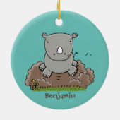 Niedliche Rhino-Cartoon-Abbildung Keramik Ornament (Hinten)